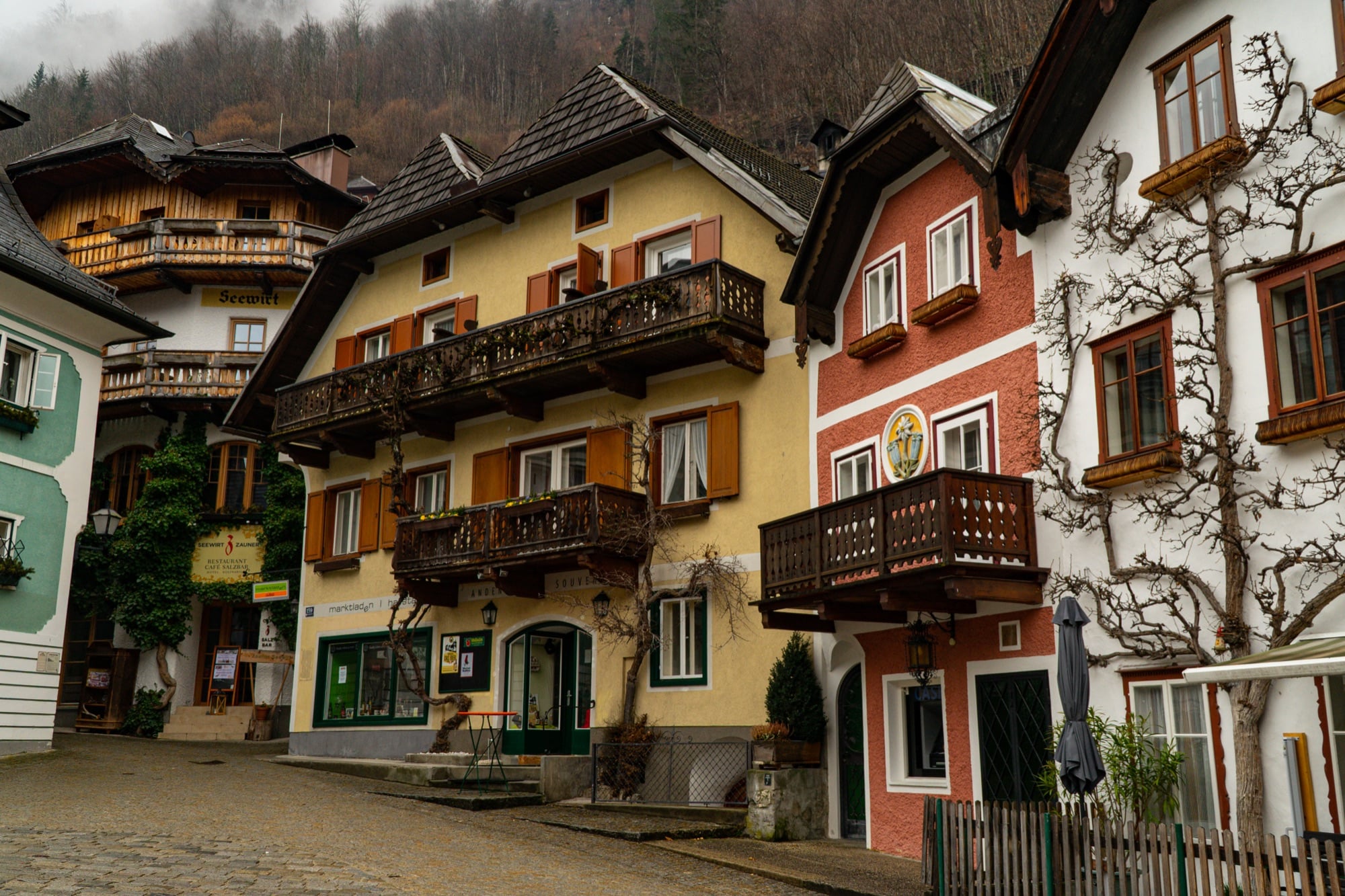 The painted facades ringing the market square, Hallstatt
