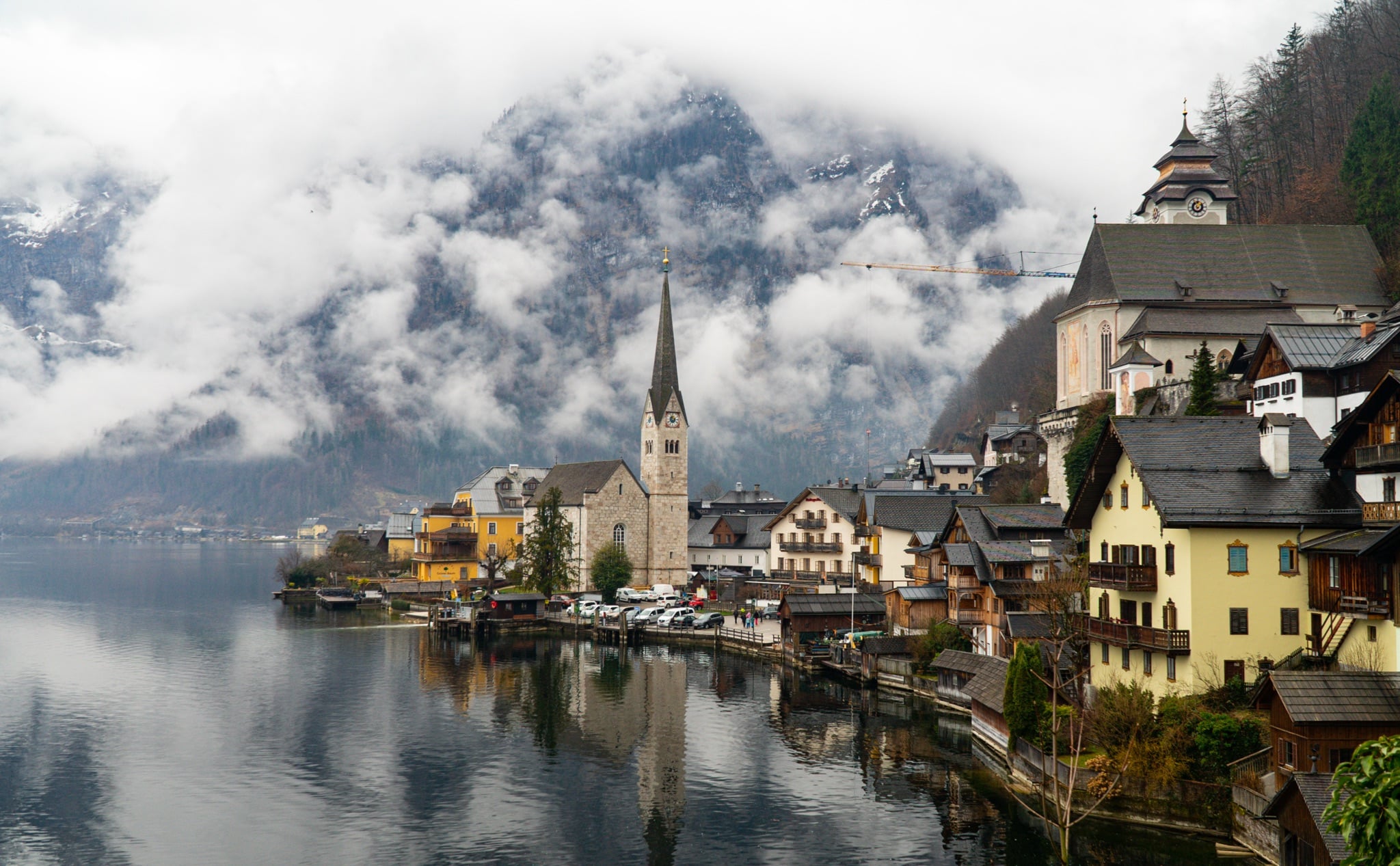 Alpine village tucked beneath jagged Austrian peaks