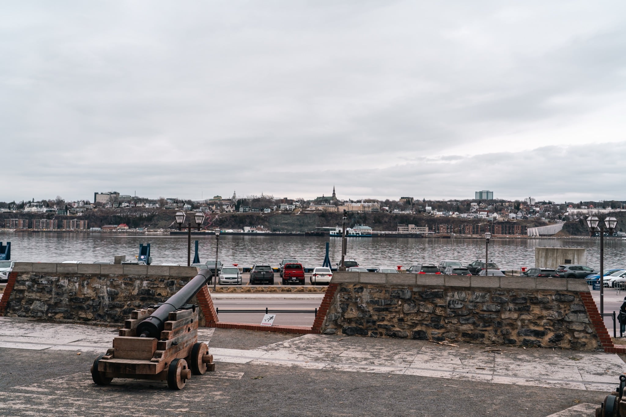 The St. Lawrence River stretching across to Lévis from Dufferin Terrace