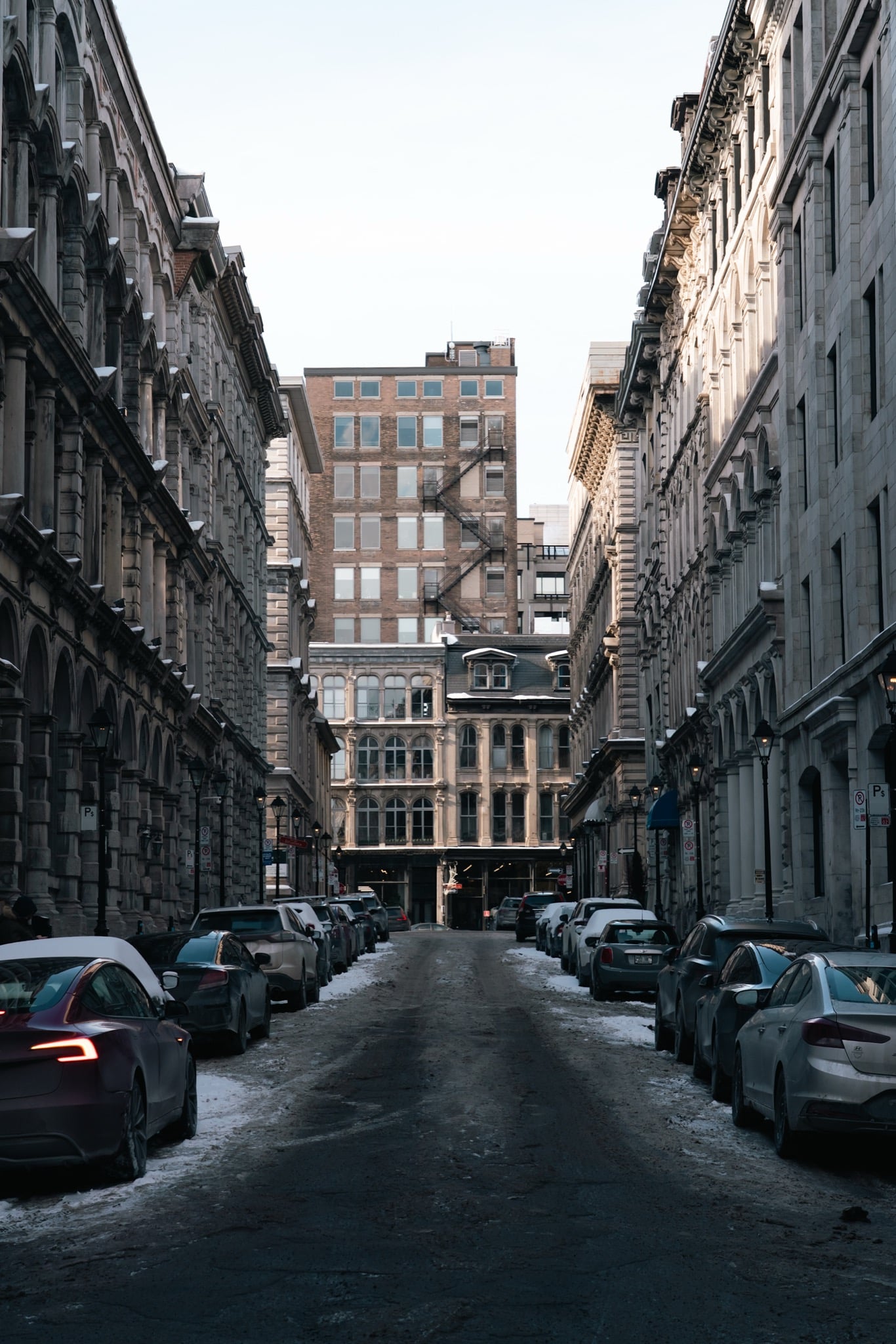 A narrow cobbled street in Old Montreal