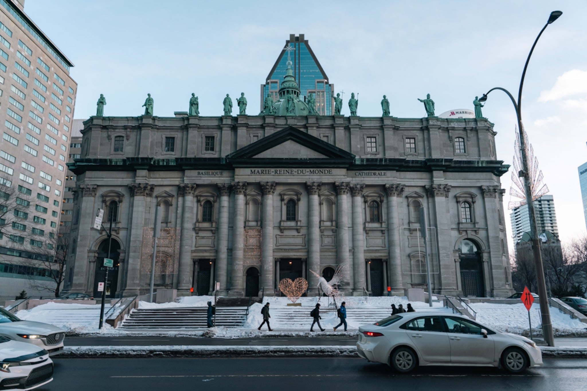 Rooftop saints crowning the Mary, Queen of the World Cathedral