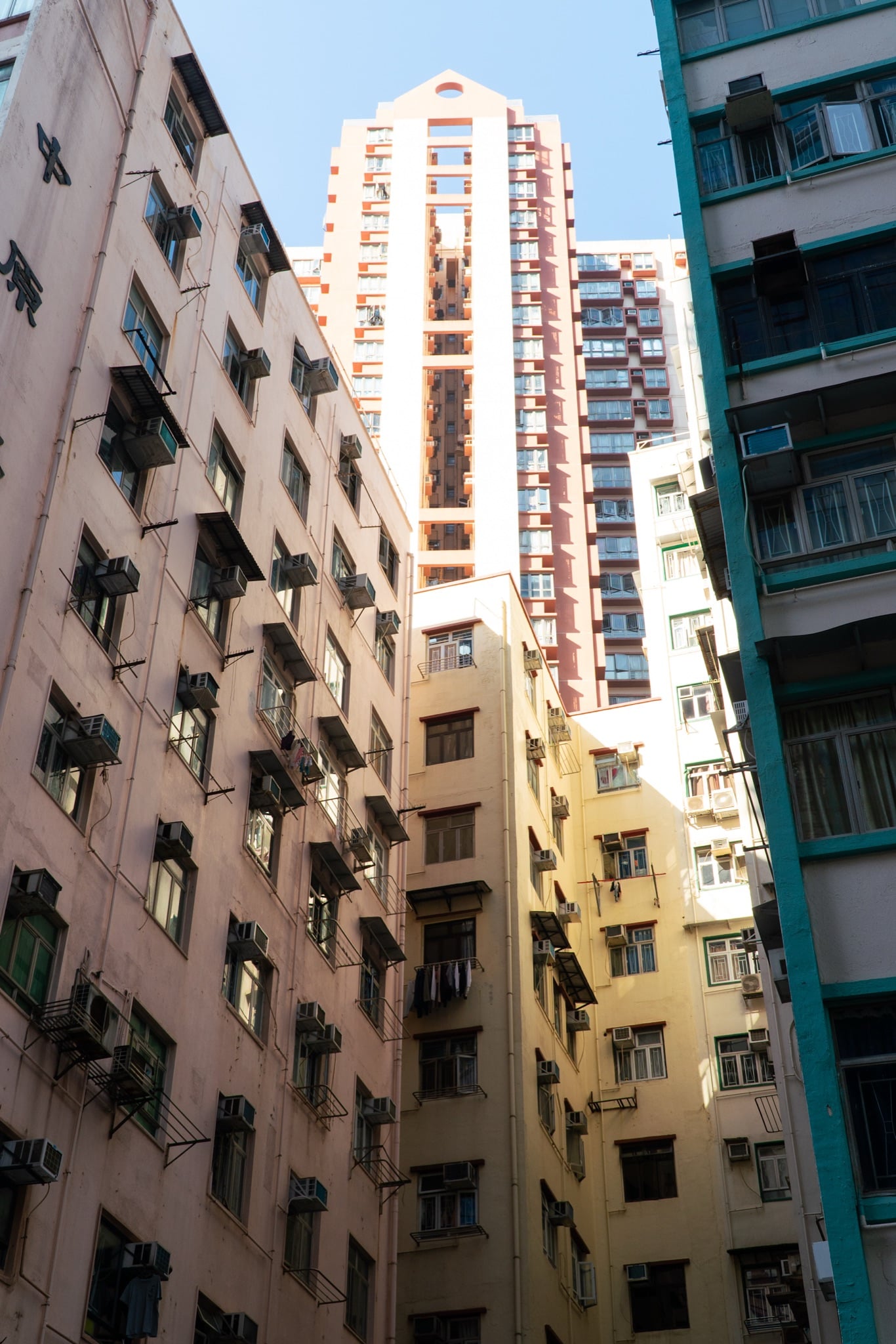 Weathered facades of the Quarry Bay buildings, Hong Kong
