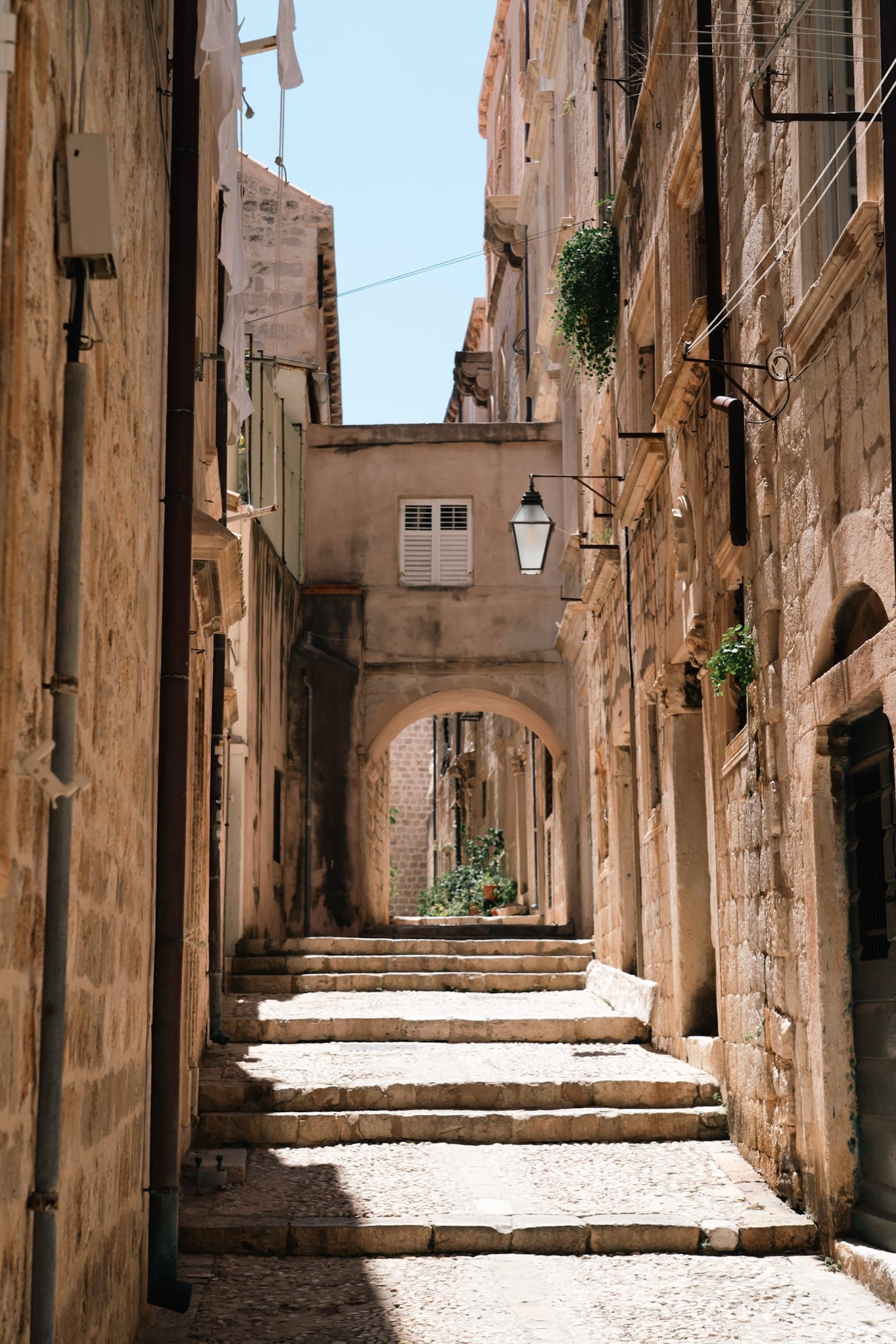 Sunlight falling on a stepped Old Town alley, Dubrovnik