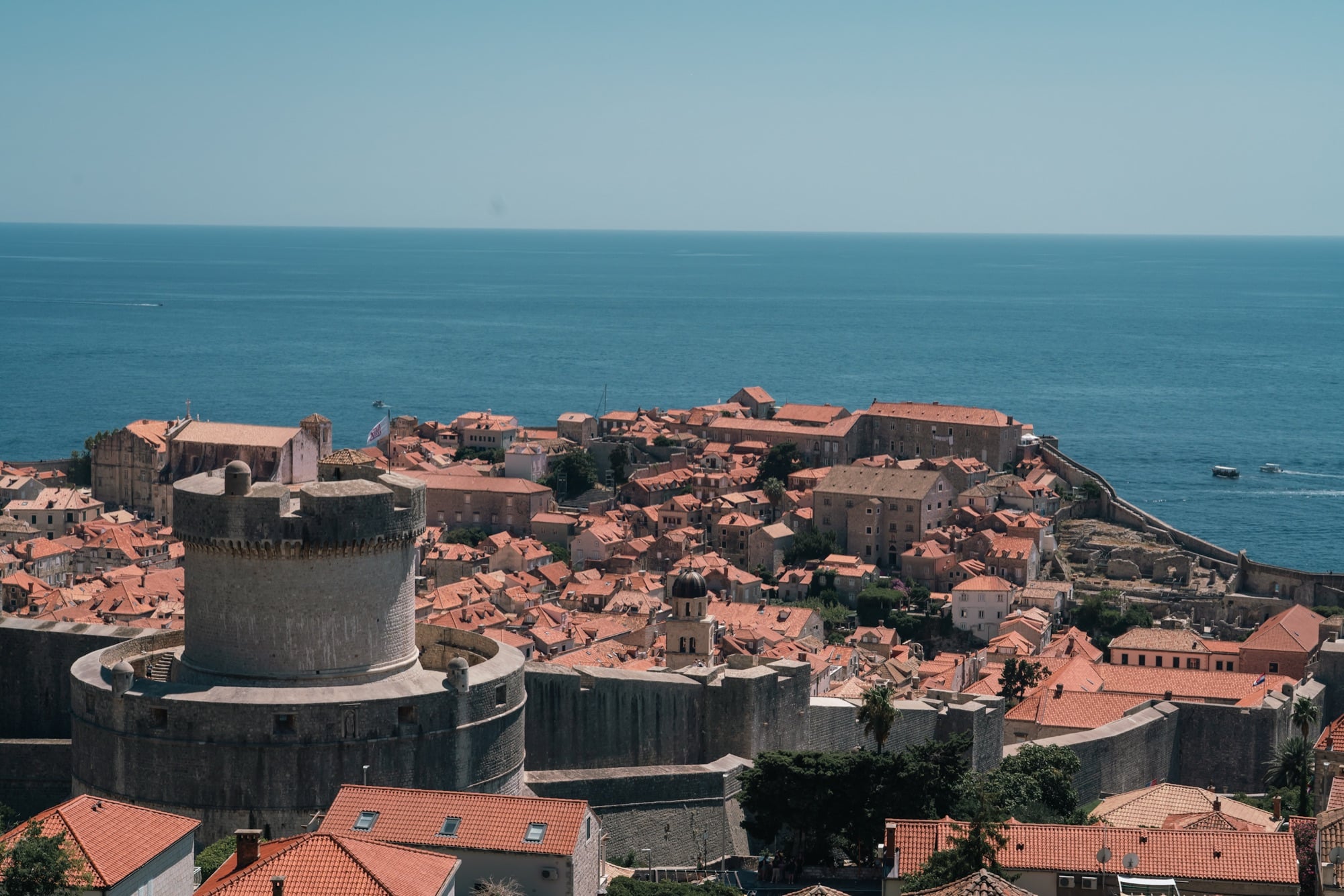 The sea of red rooftops and a round bastion of the Old Town walls, Dubrovnik