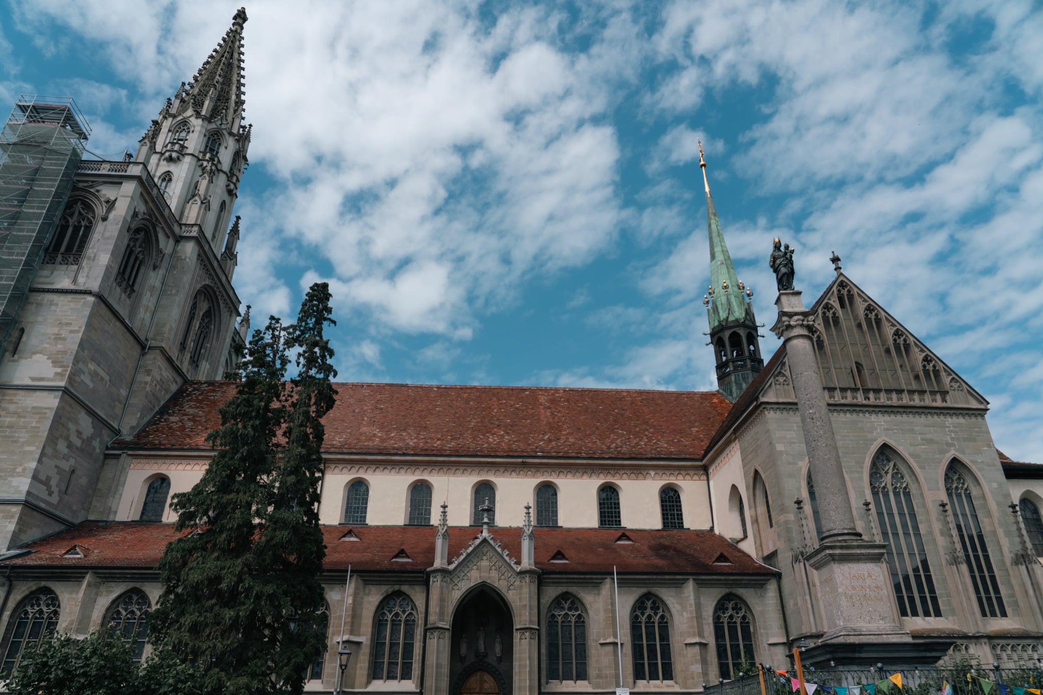 The high altar and choir of the Konstanz Minster beneath a coffered arch