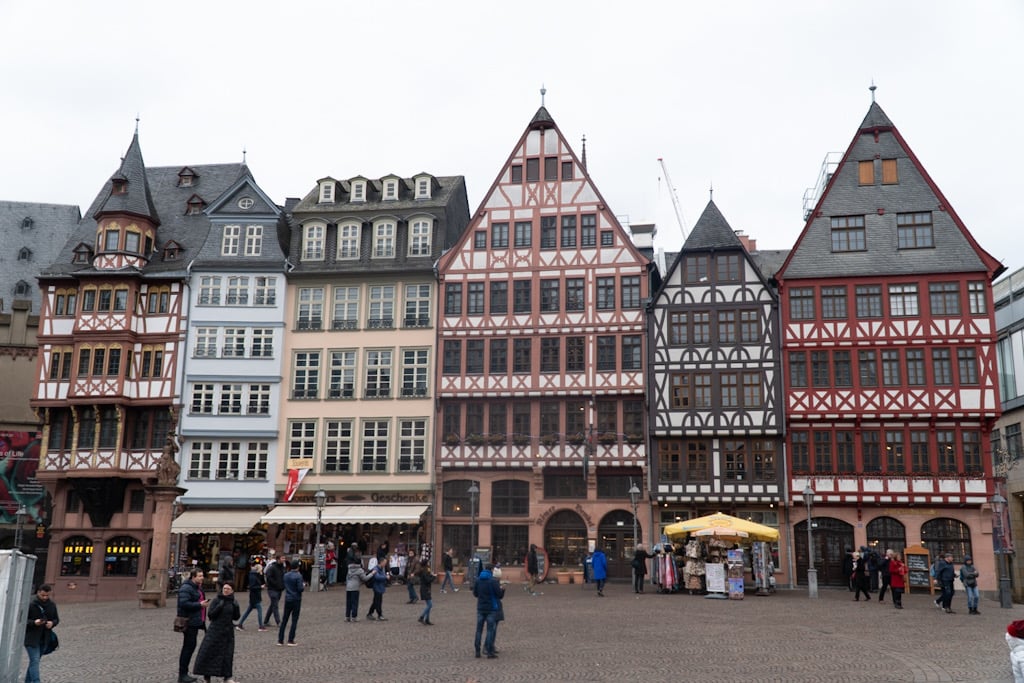 The half-timbered gabled houses lining the Römerberg square, Frankfurt