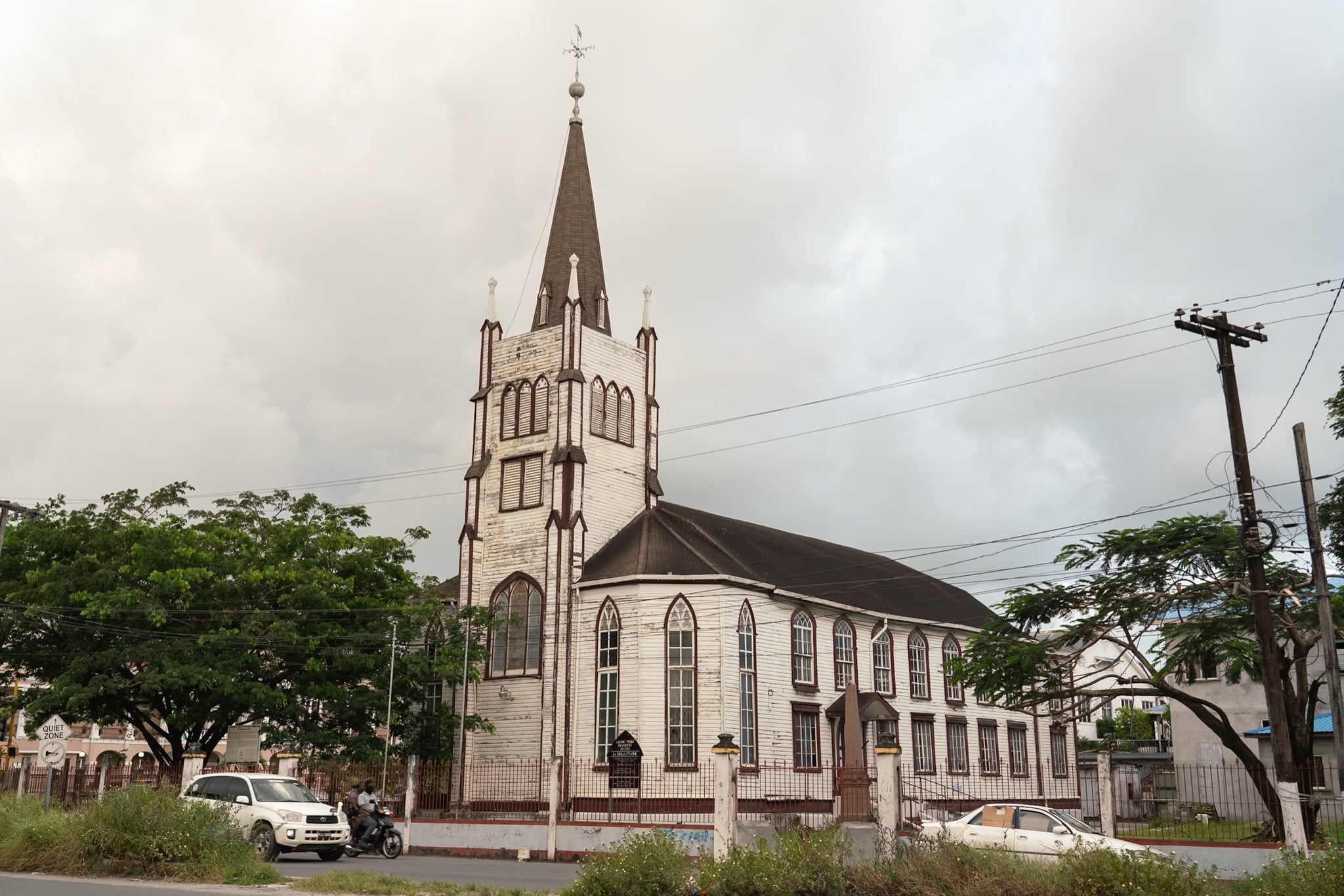 A historic church on a corner in central Georgetown