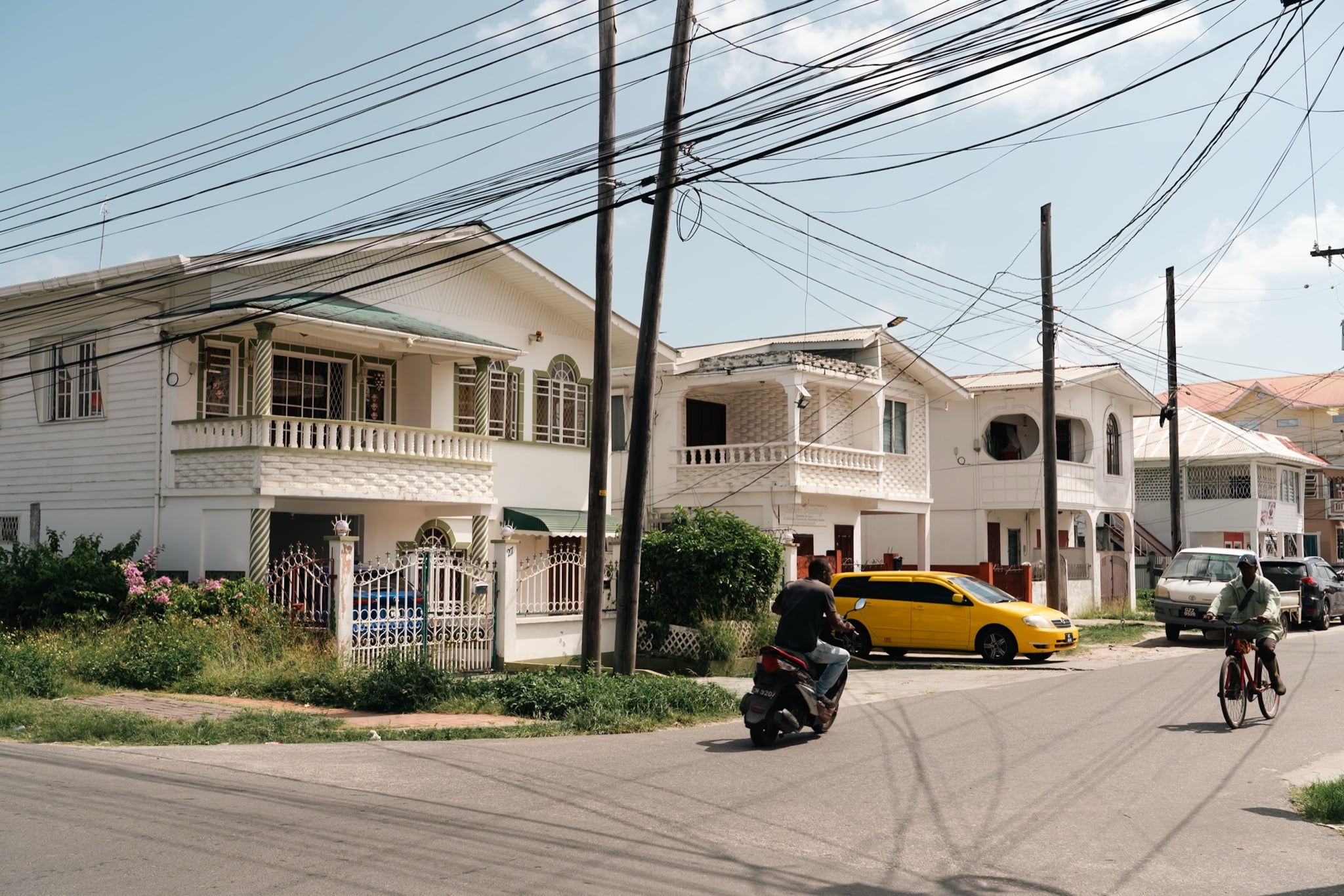 A residential street of two-story houses in Georgetown