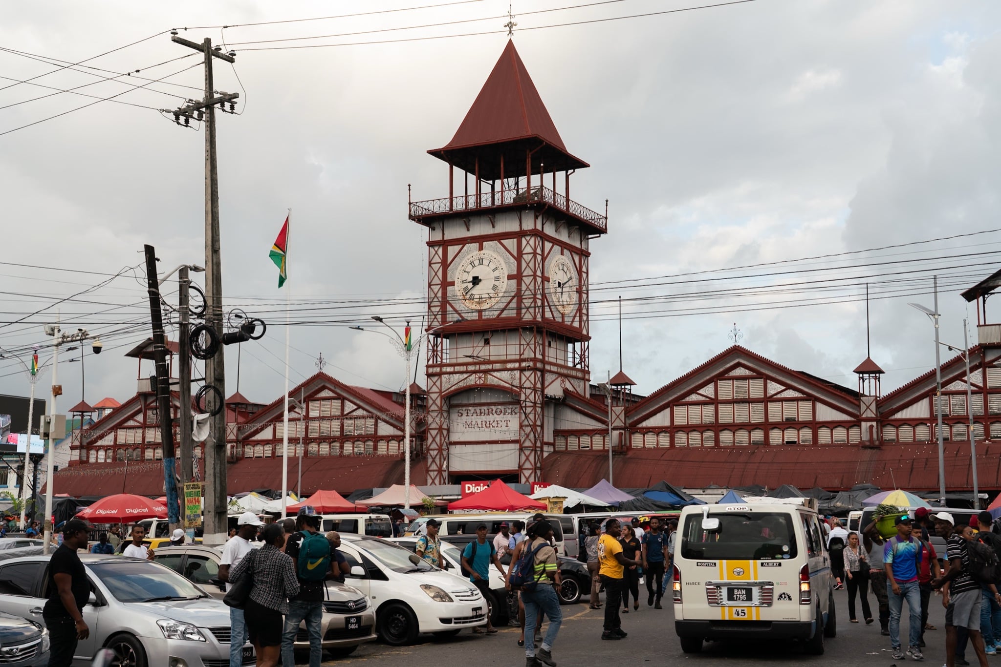The Stabroek Market building and the minibus park out front