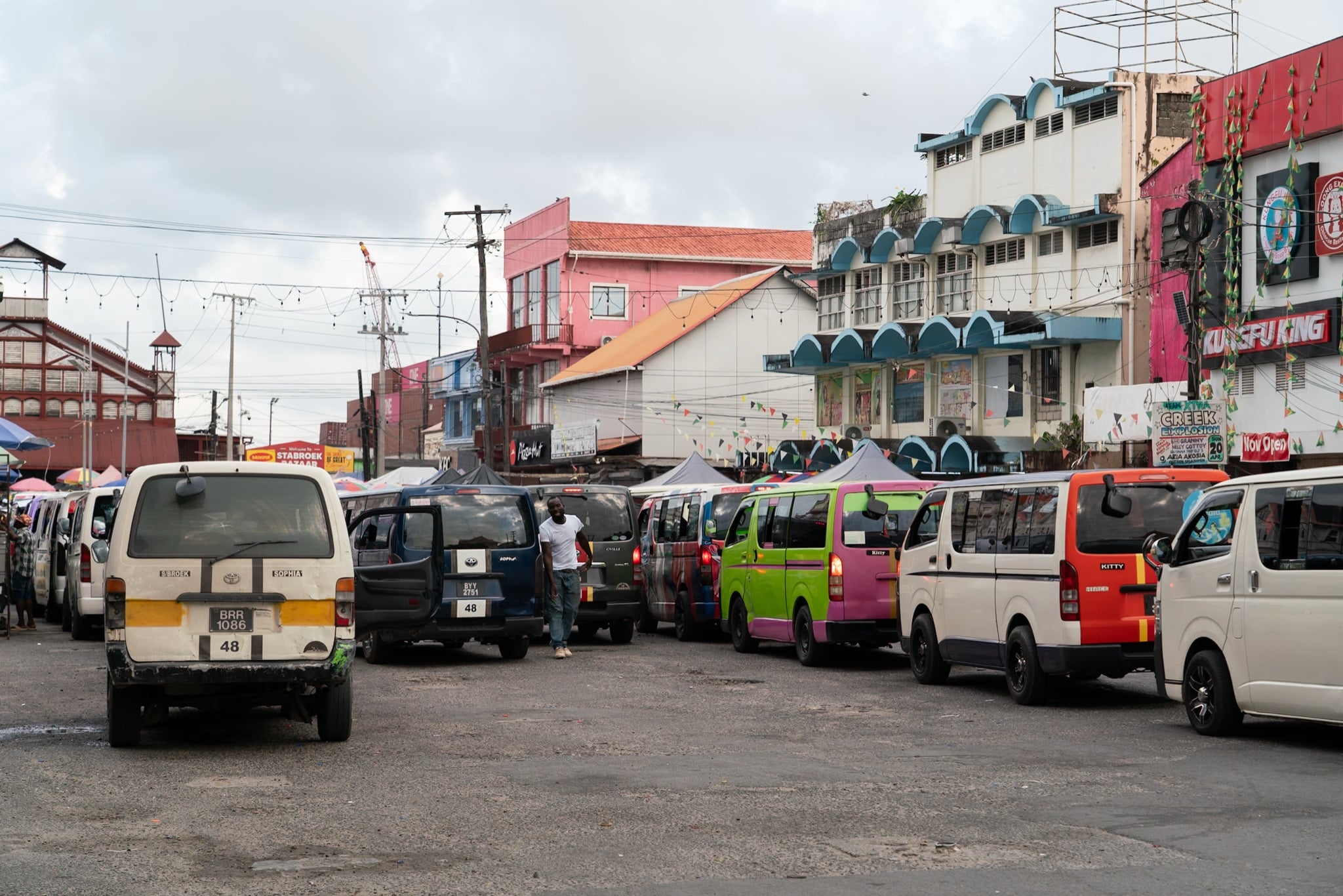 Minibuses lined up at the Stabroek Market terminus