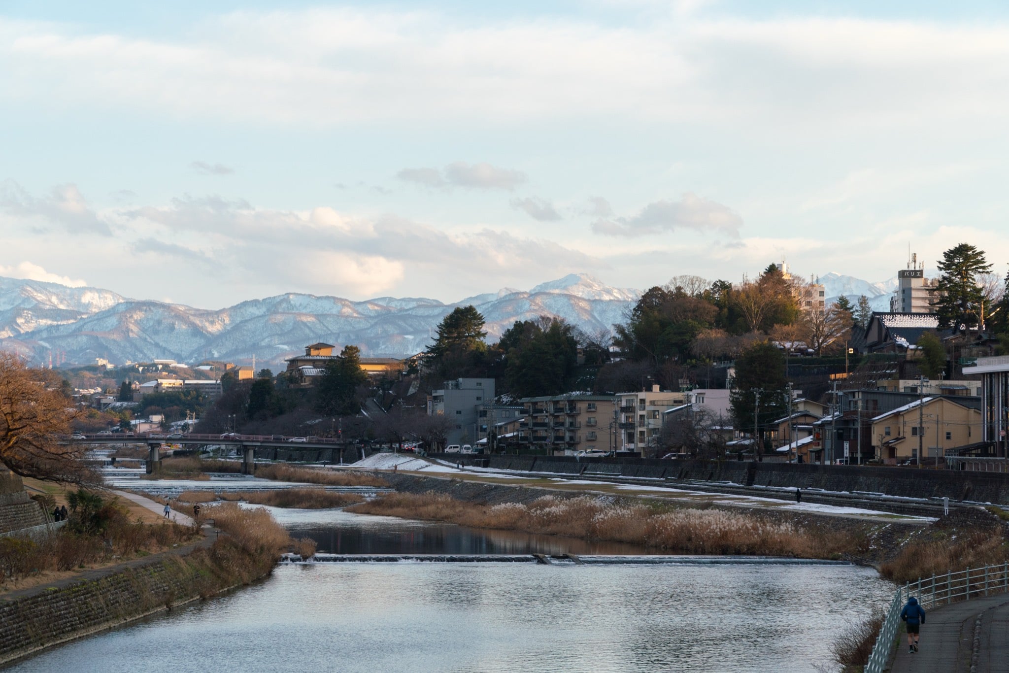 A riverbank dusted with snow, Kanazawa