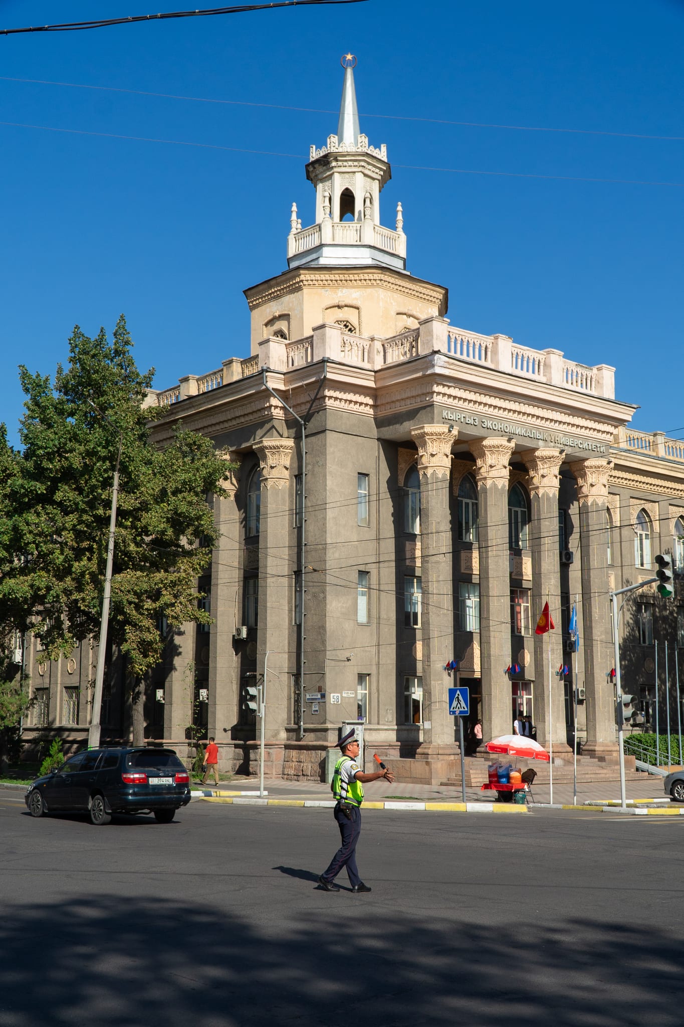 A tree-lined street in central Bishkek