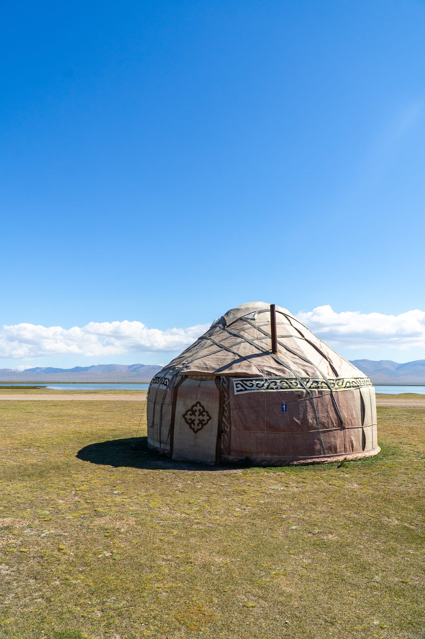 A yurt pitched alone under the peaks at Song-Kul