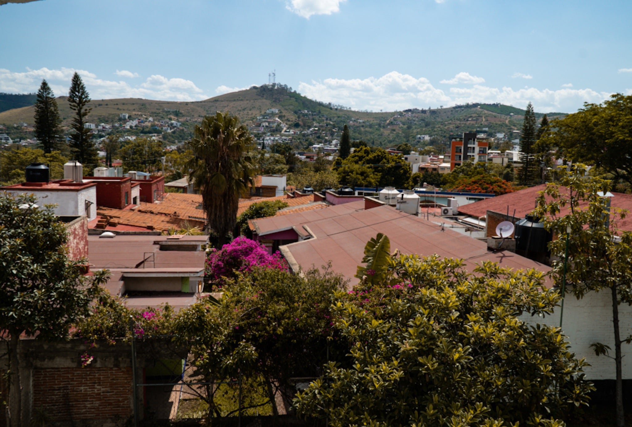 Oaxaca's tiled rooftops spreading toward the mountains