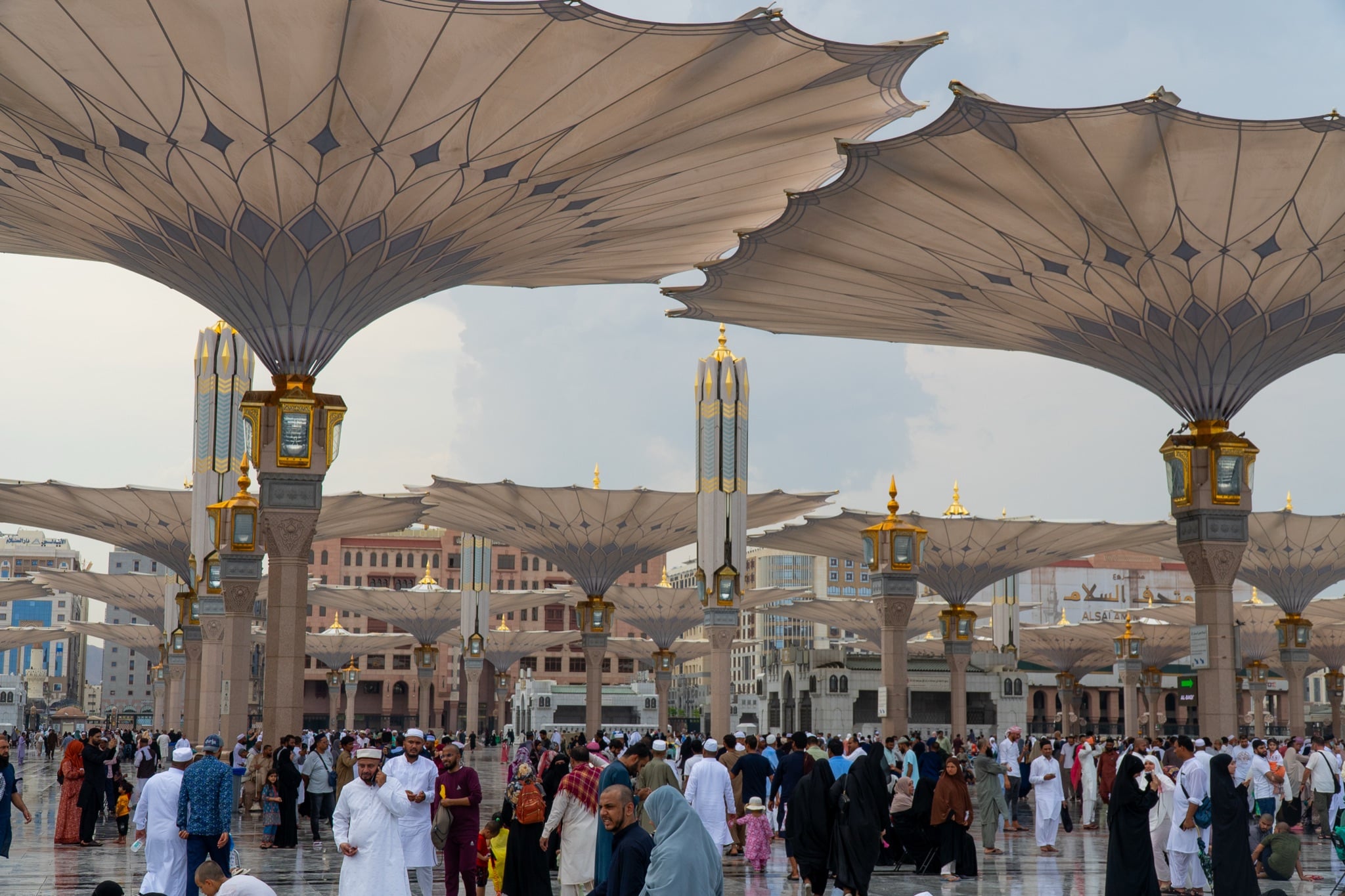 The giant canopy umbrellas over the courtyard of Al-Masjid an-Nabawi