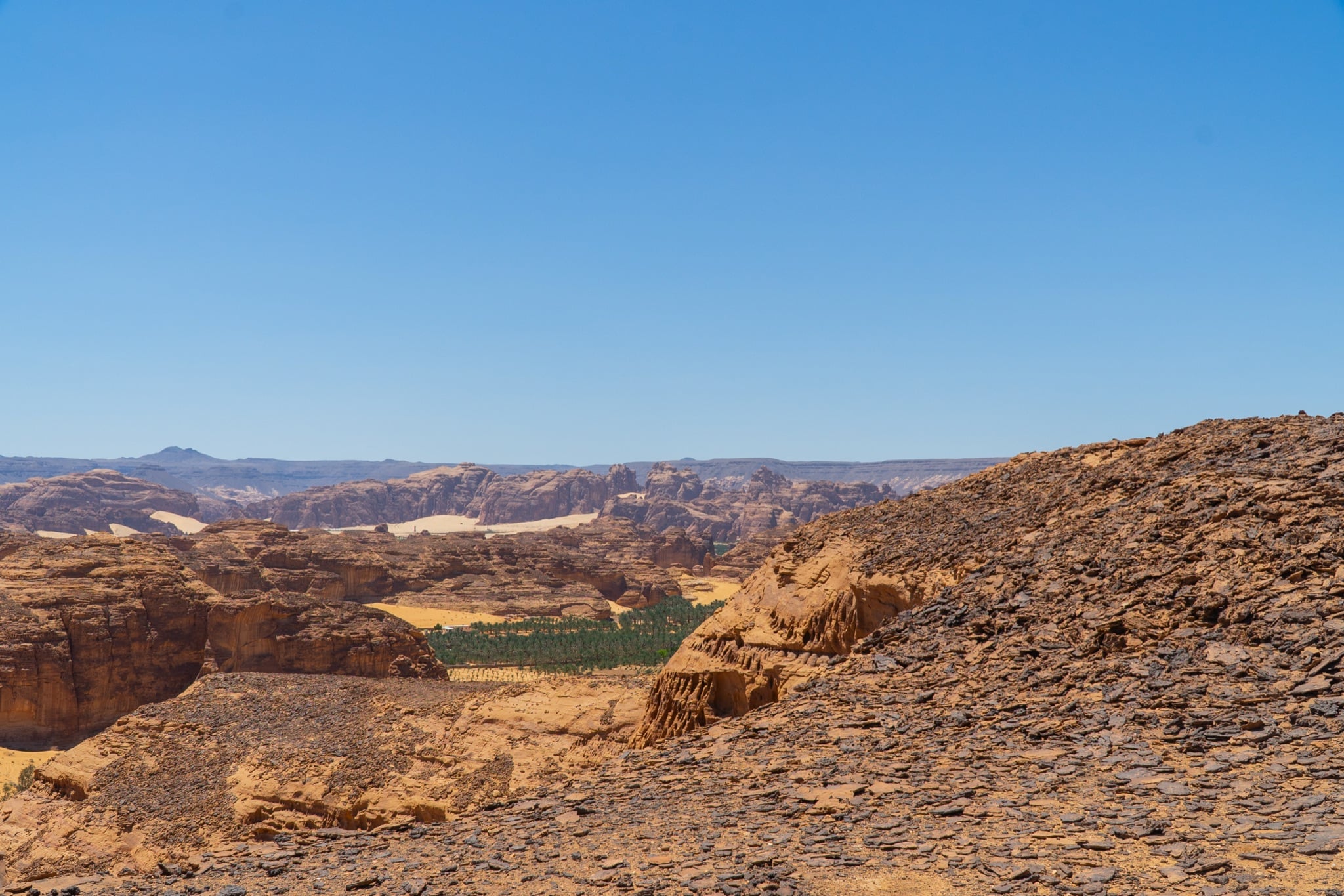 A sandstone outcrop carved with Nabataean tomb facades