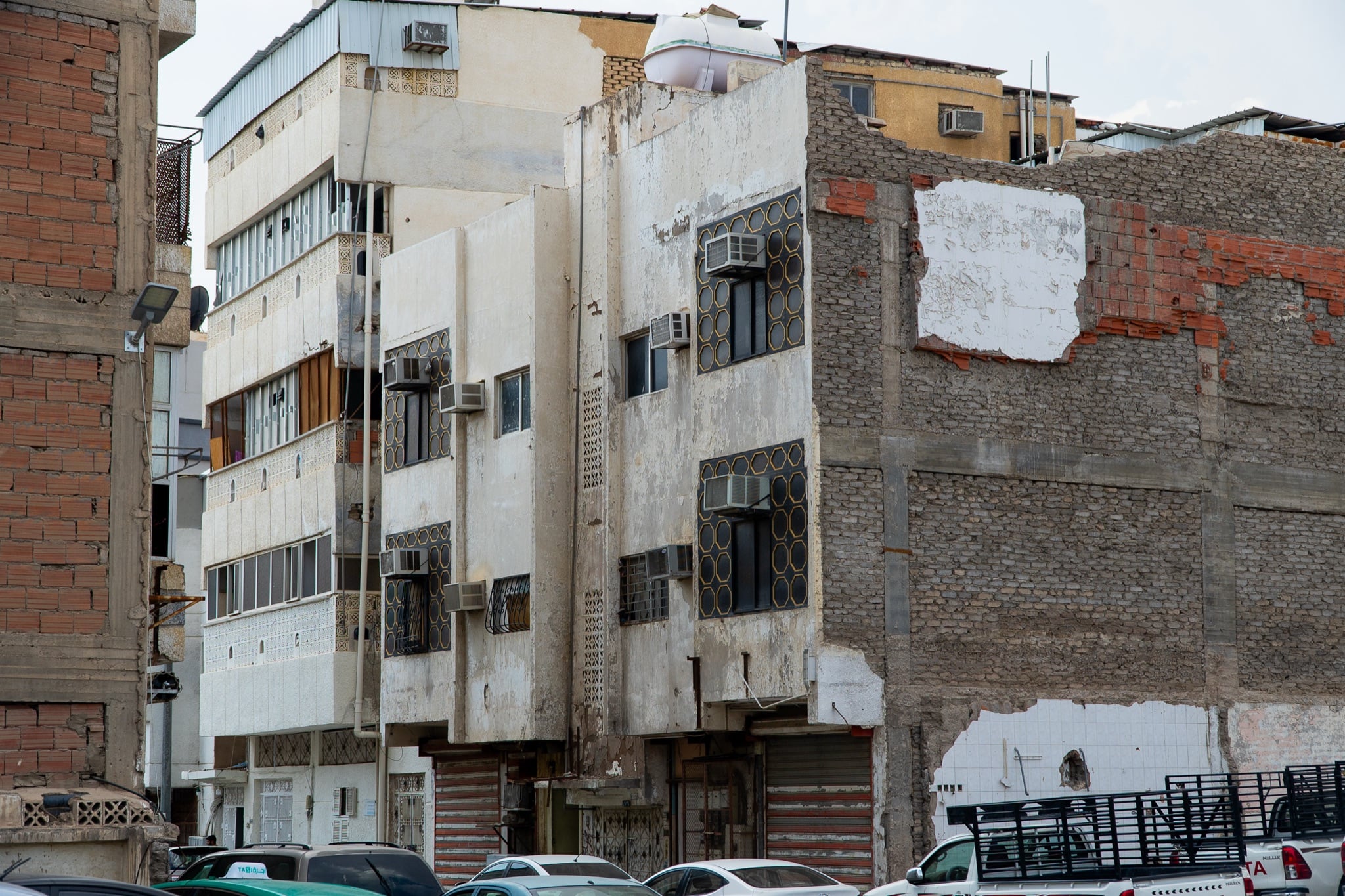 Buildings clustered near the Prophet's Mosque in Madinah