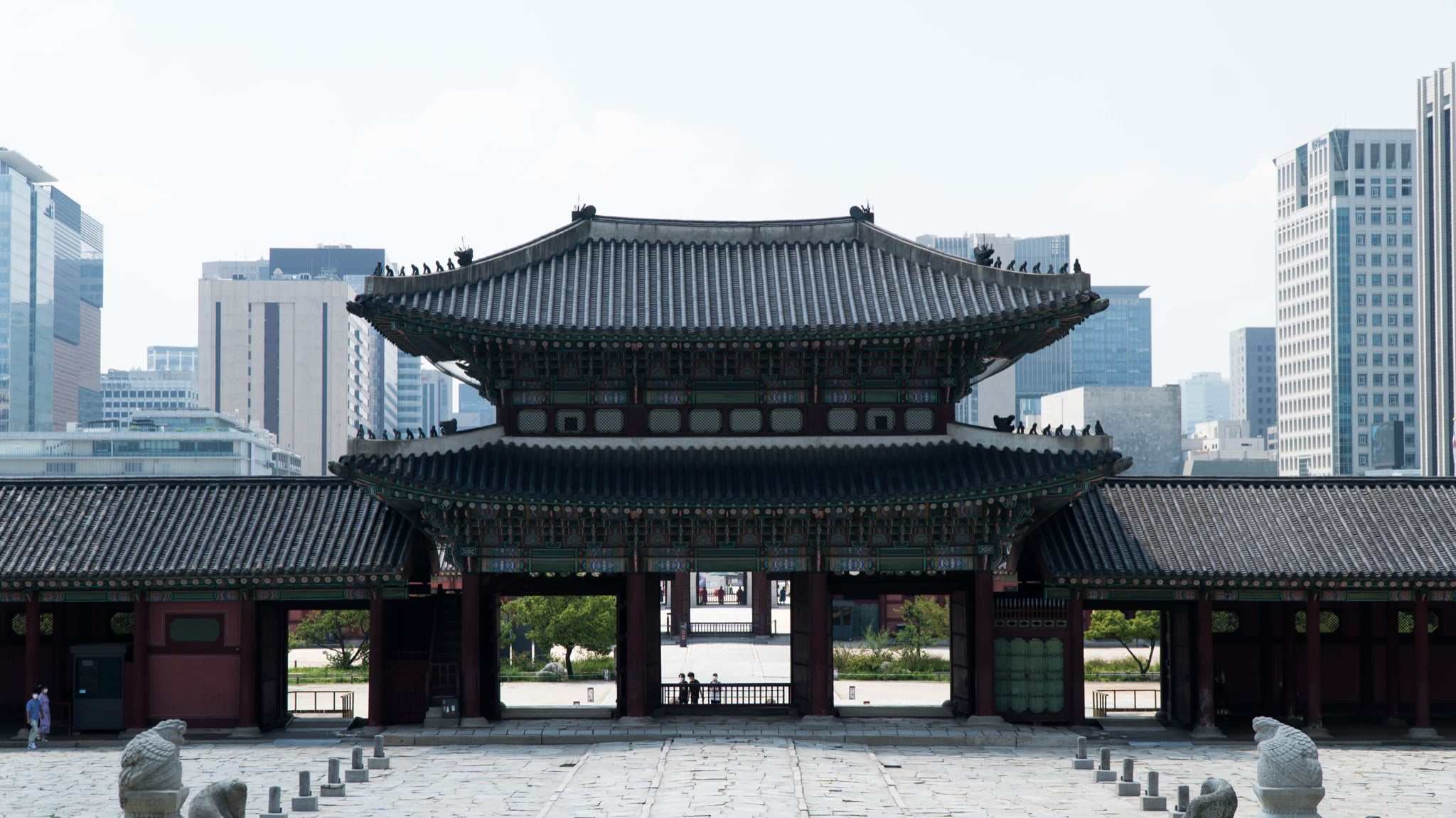 A stone path winding through Gyeongbokgung Palace, Seoul