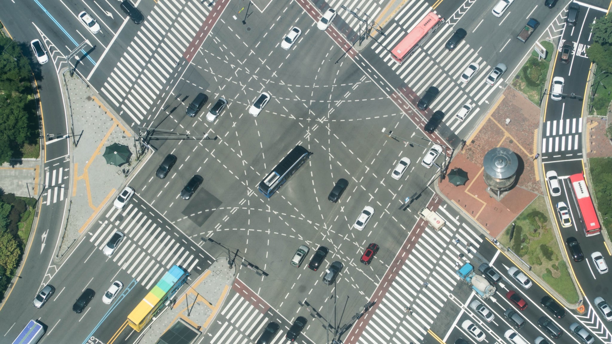 Traffic running down a broad Seoul avenue