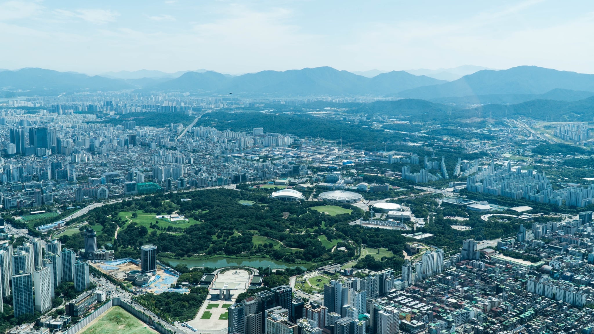 Seoul's towers stretched along the Han River