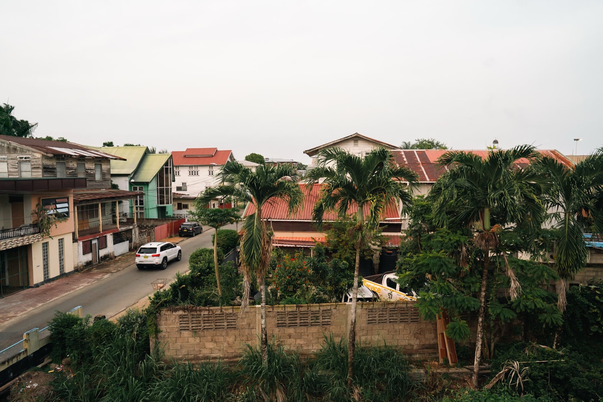 A wide street through central Paramaribo