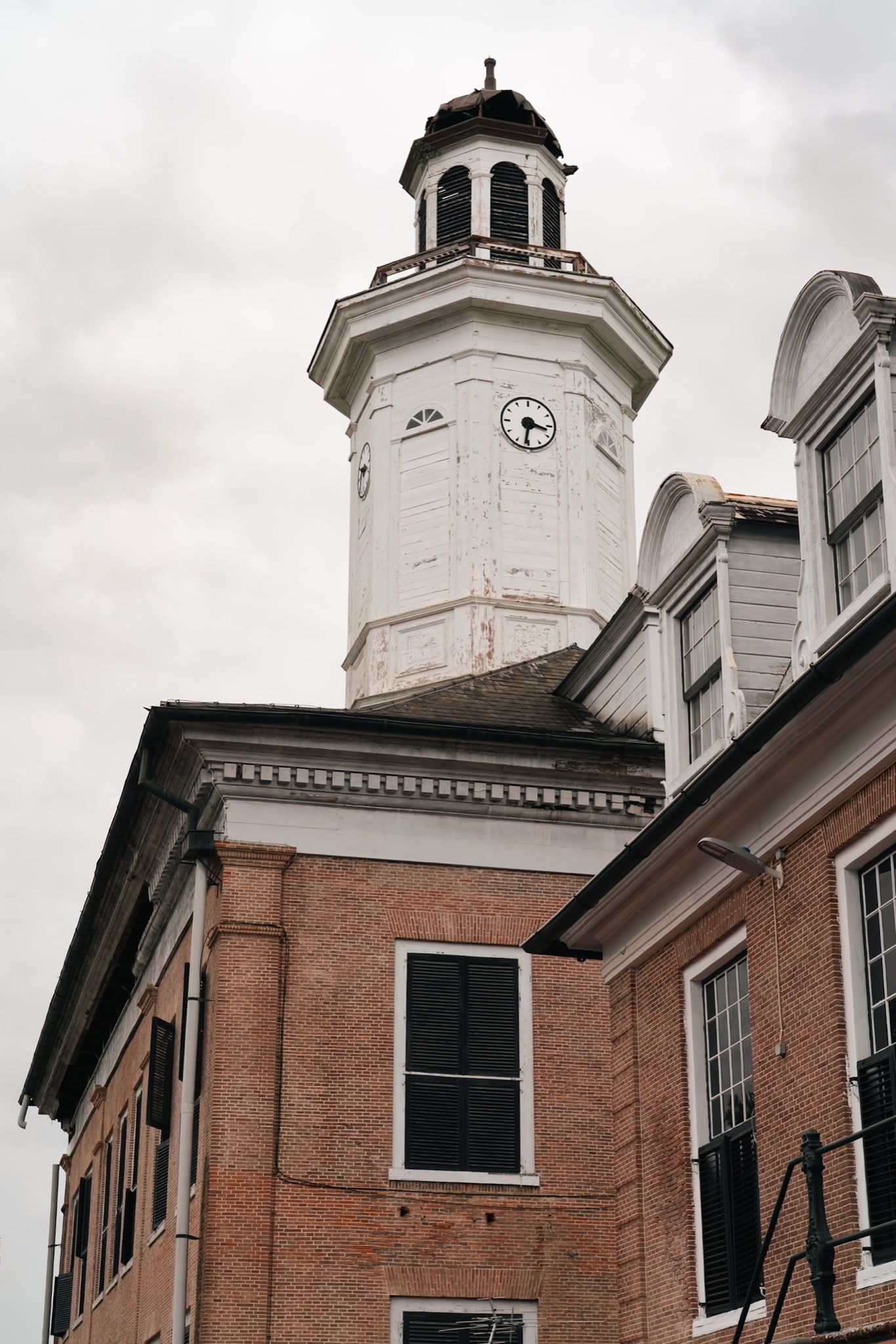 A white-painted wooden building in old Paramaribo