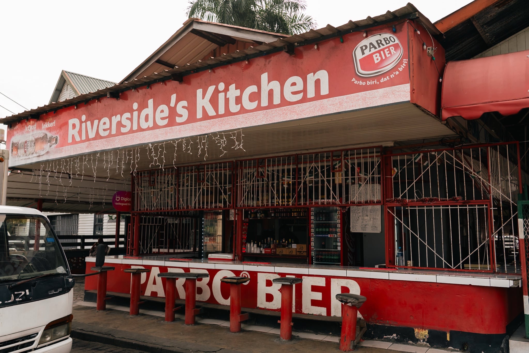 Historic shopfronts along the Waterkant in Paramaribo