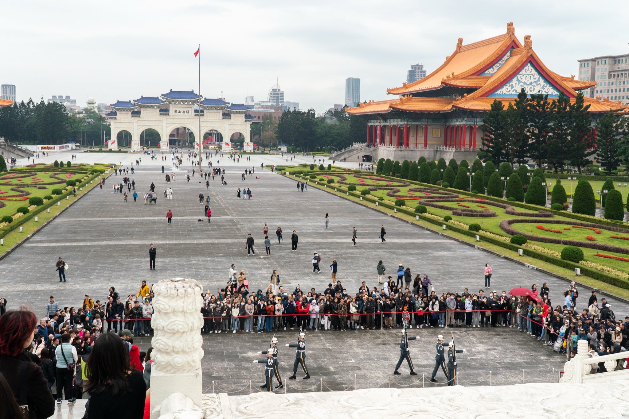 Symmetrical halls flanking the Chiang Kai-shek Memorial grounds, Taipei