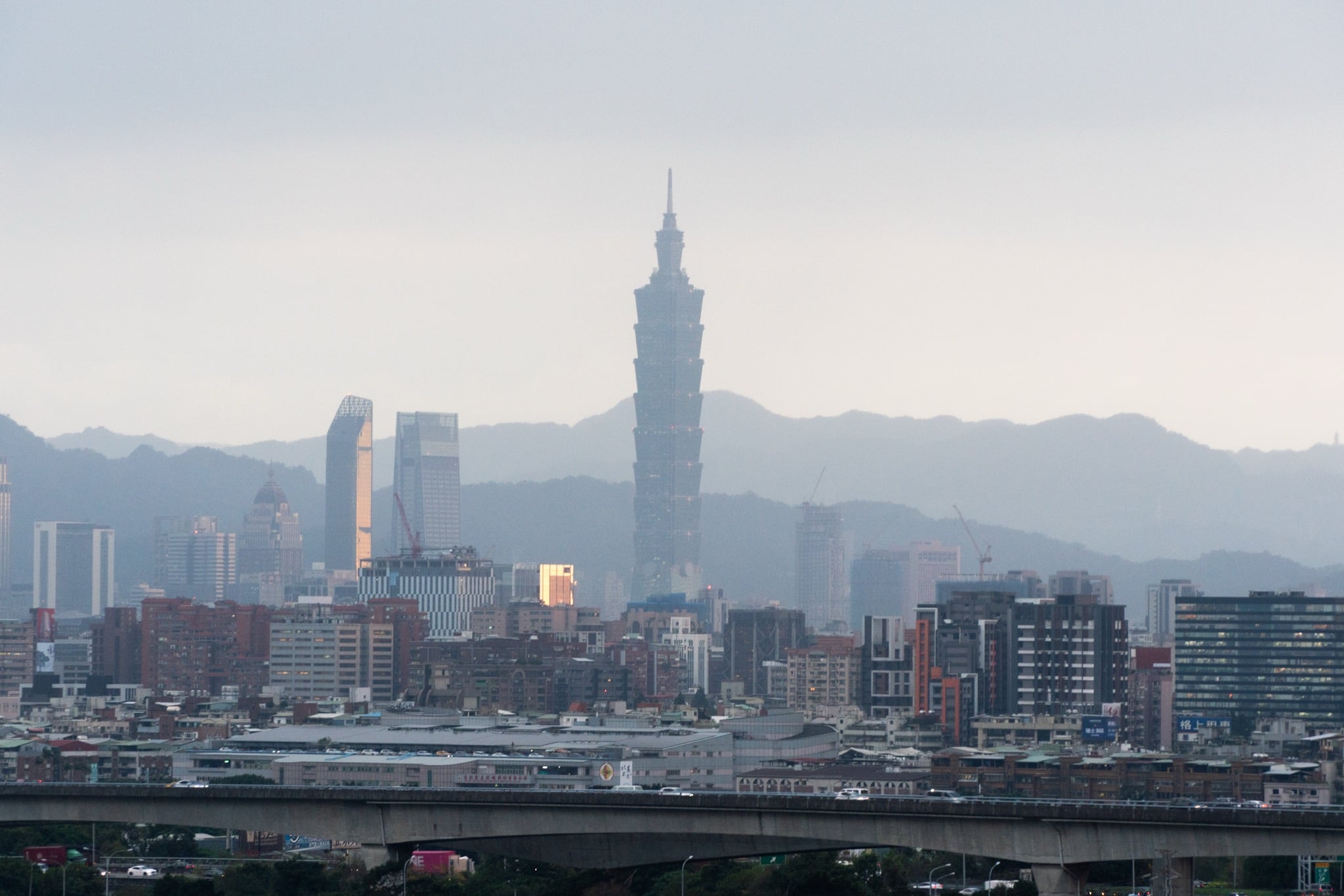 Taipei 101 rising above the surrounding district