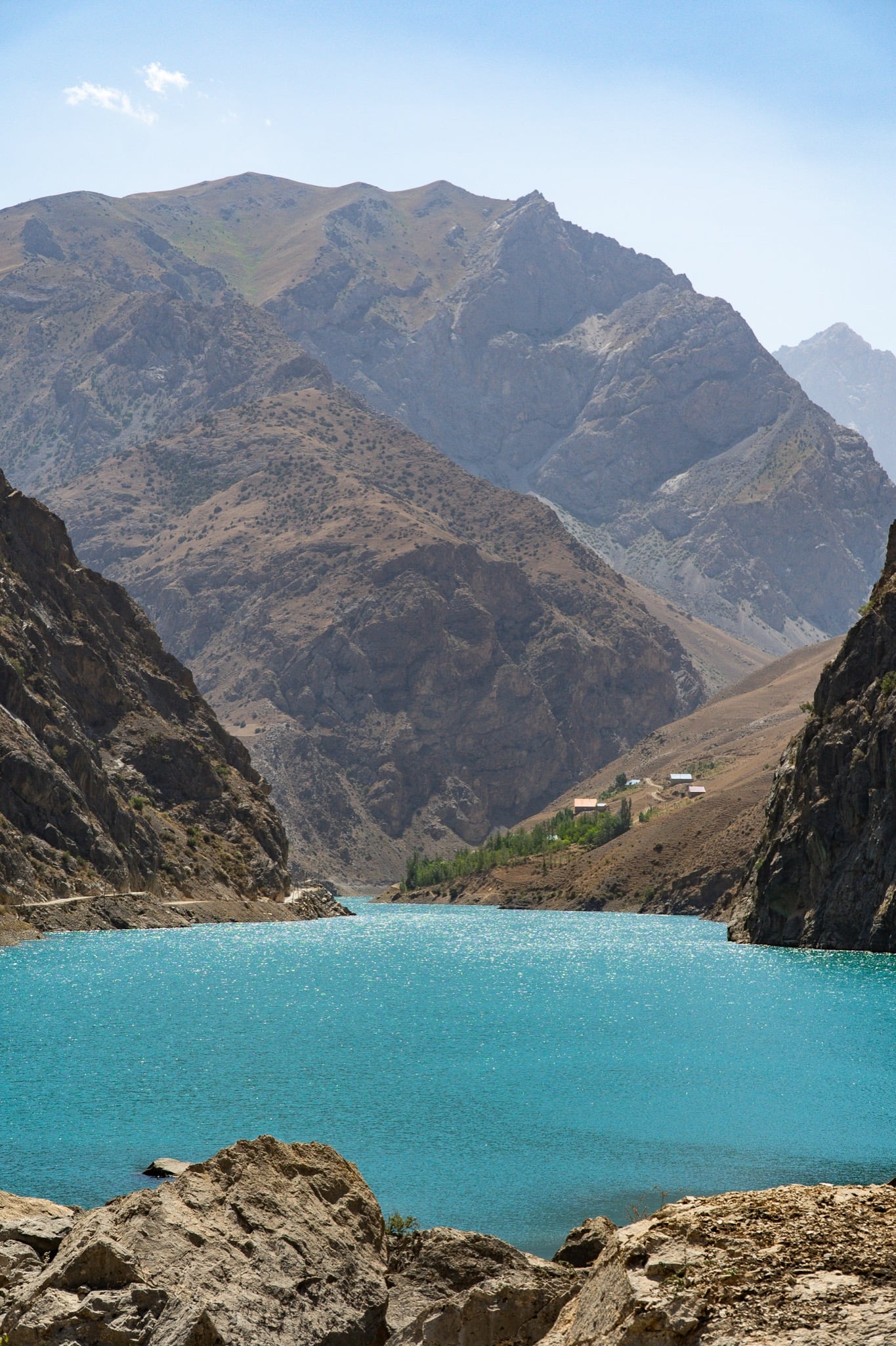 The village of Padrud perched above the Seven Lakes, Haft Kul