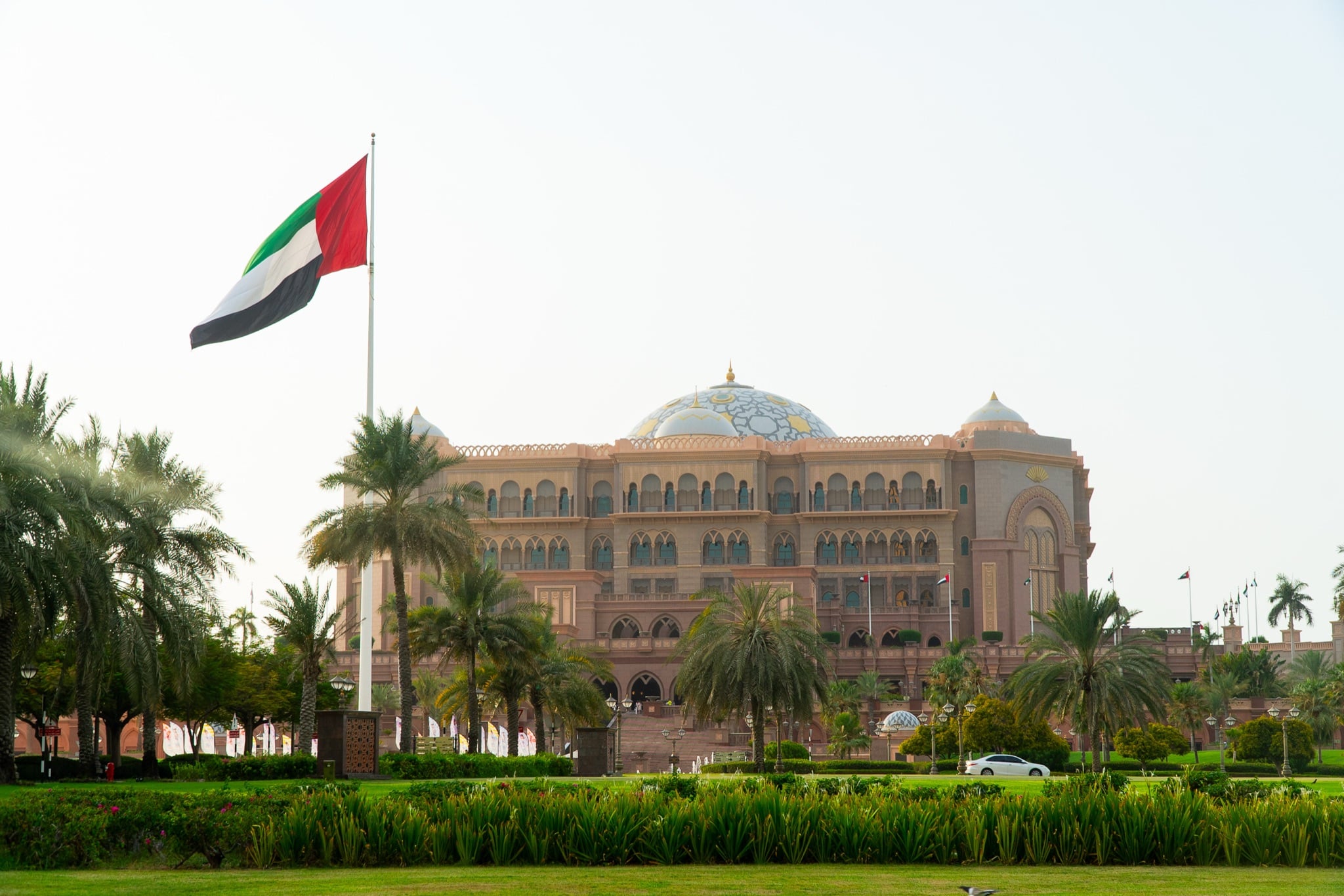 The sandstone domes and grounds of Emirates Palace