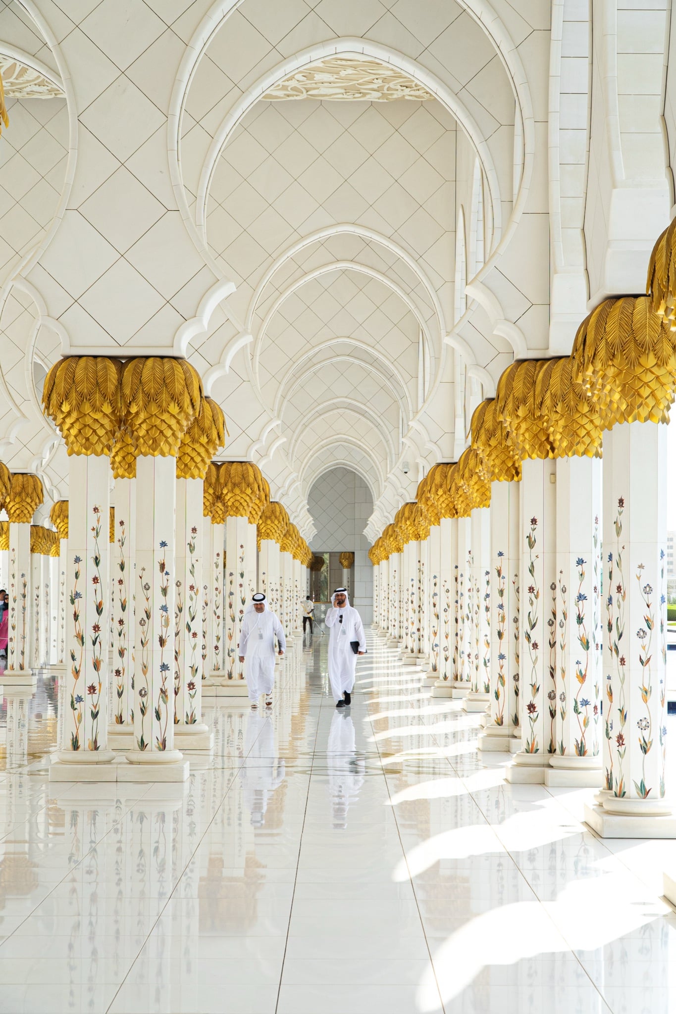 Floral marble inlay leading toward the mosque's domes