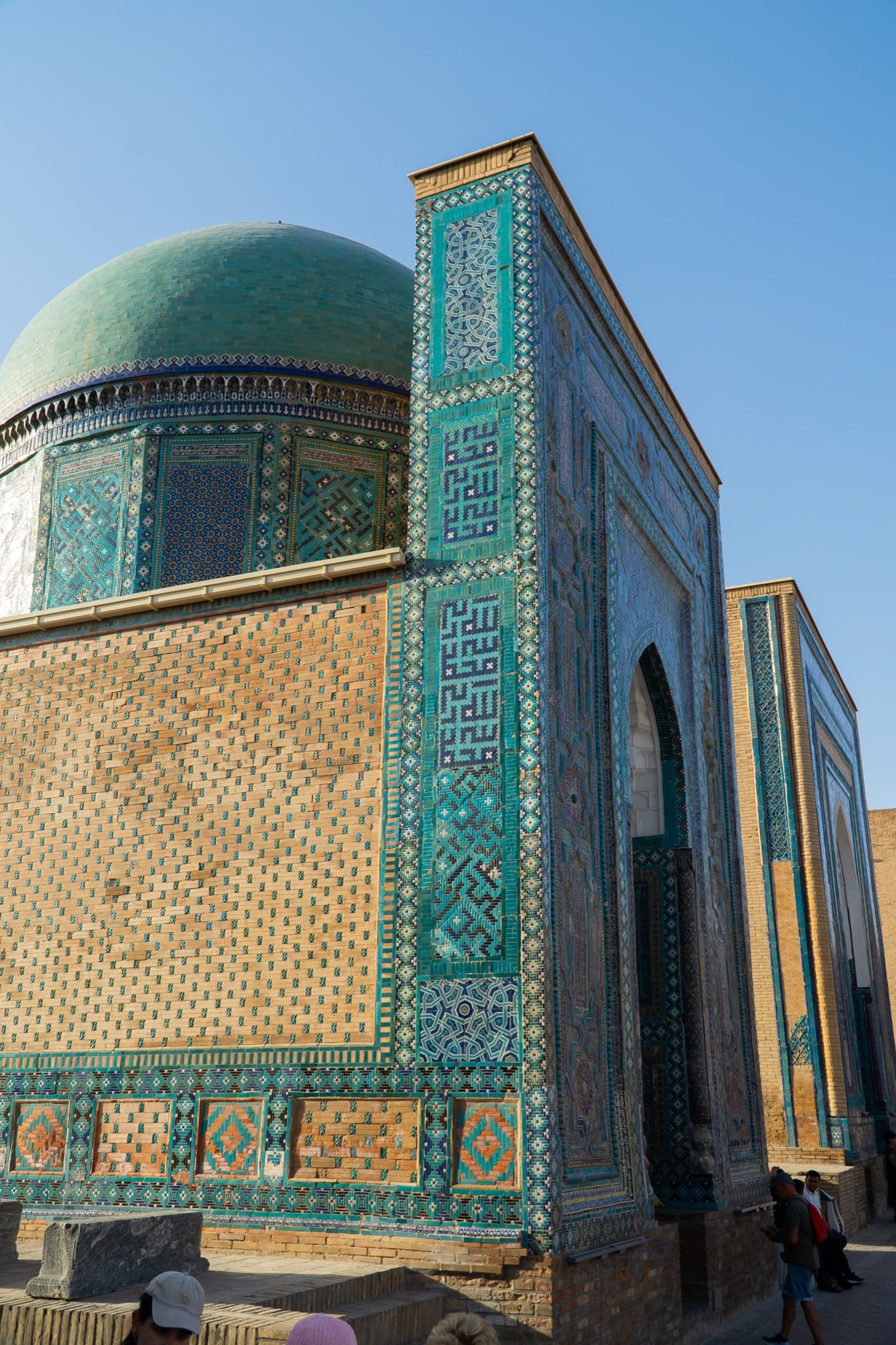 Turquoise tilework on a Shah-i-Zinda tomb facade, Samarkand